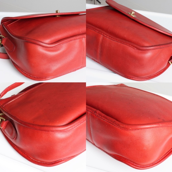 Vintage Coach Plaza Bag Large Red Leather Top Handle Crossbody #9865 1980s - Picture 10 of 17
